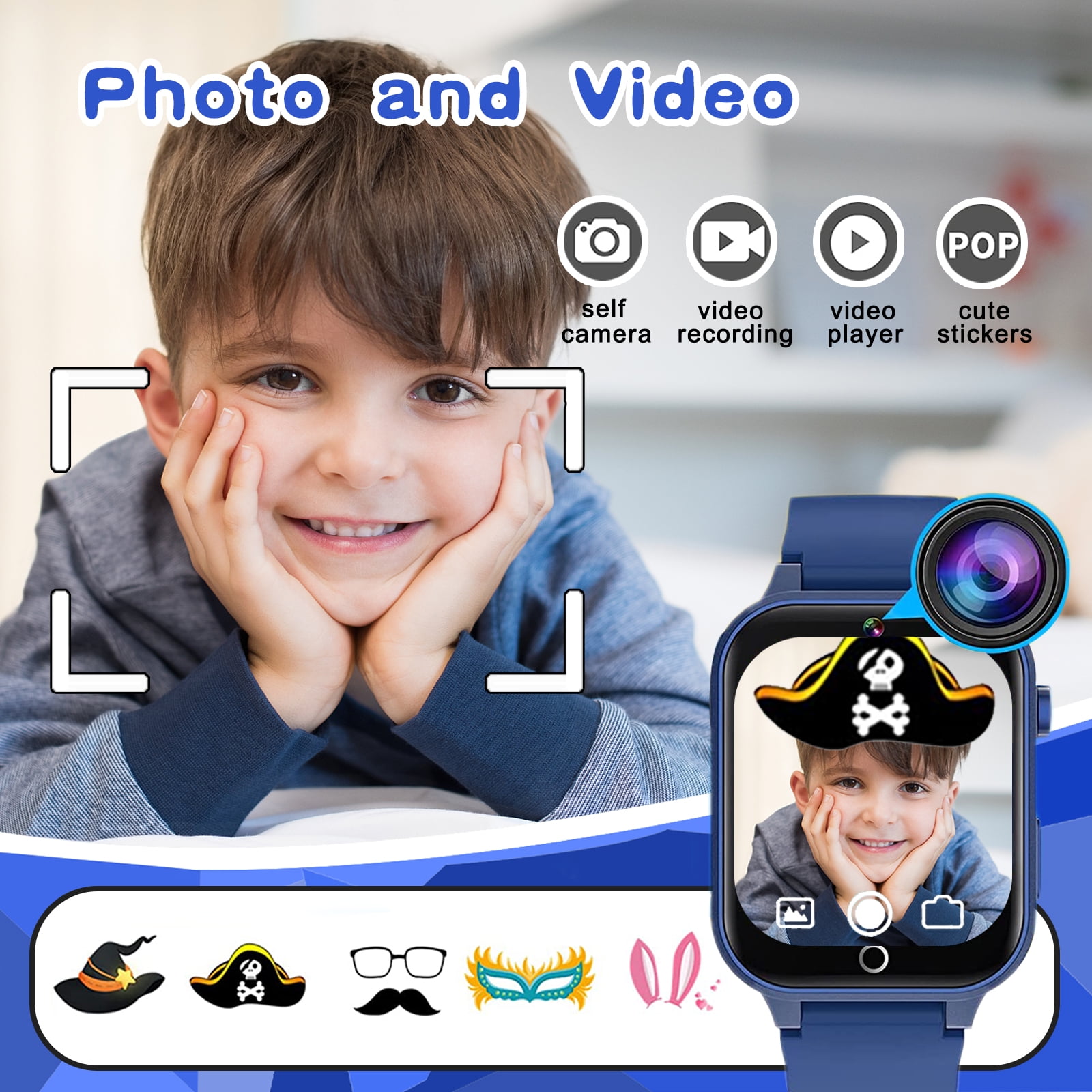 Kids Smartwatch with Games Music Camera Pedometer Alarm Video Flashlight Gift for 3 12 Years Old Blue Walmart