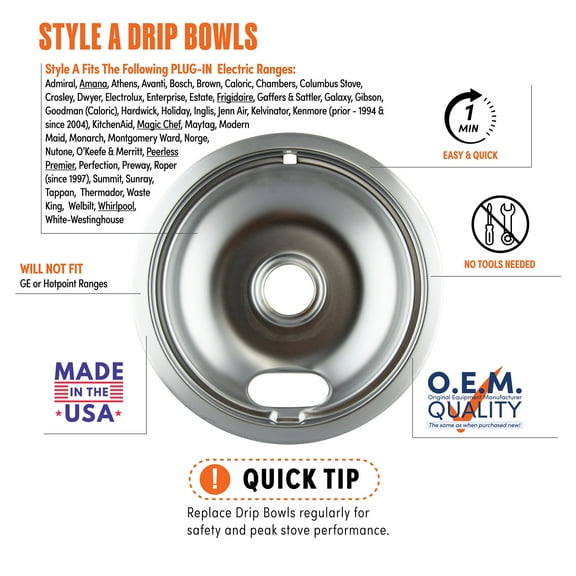 Range Kleen Style A - Small 6 inch Heavy Duty Chrome Drip Bowl