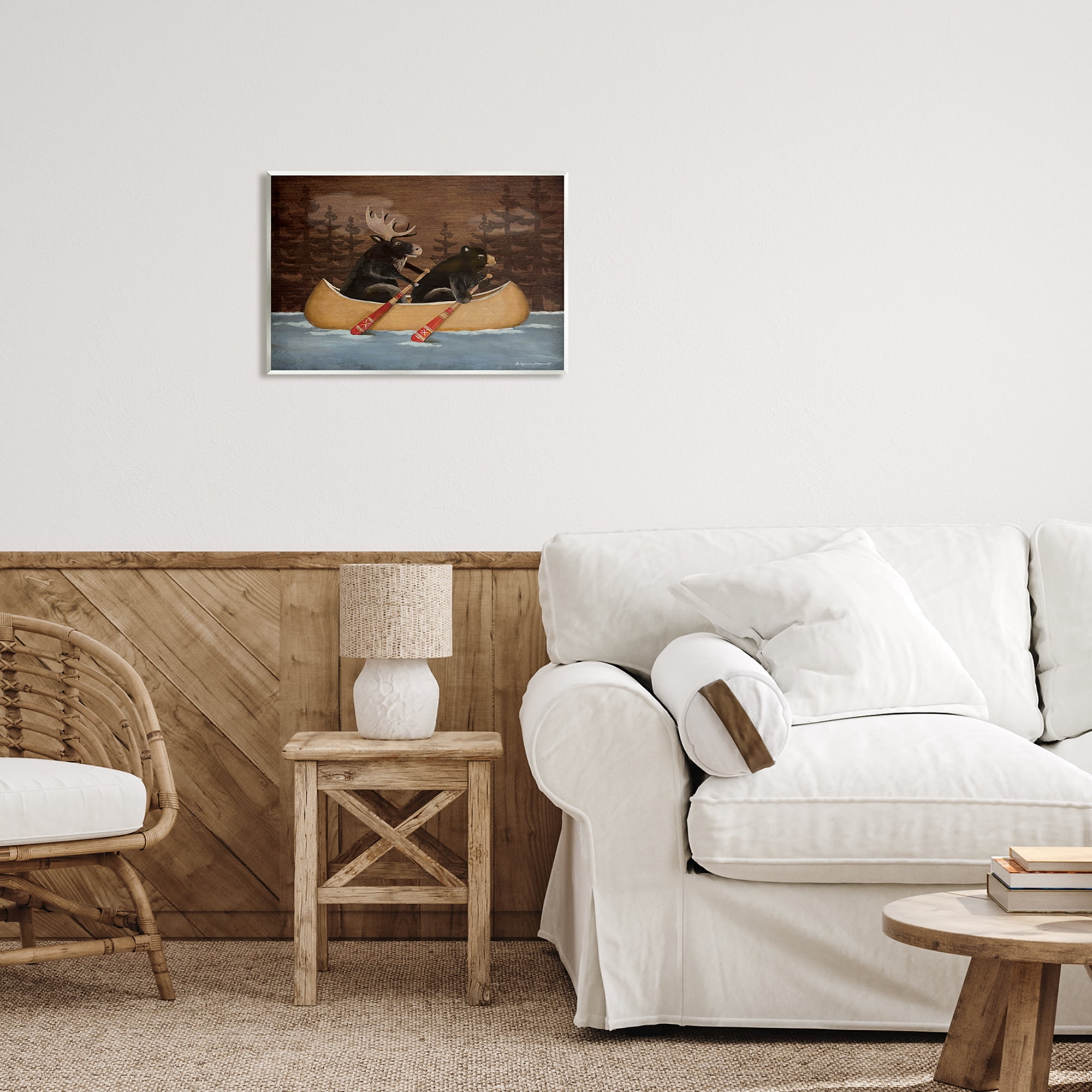Stupell Canoeing Animals Rustic Woodland Transportation Painting Wall Plaque Unframed Art Print Wall Art