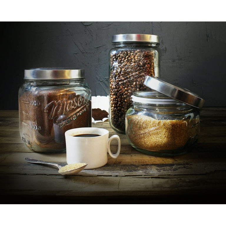 Mason Craft & More 3 Piece Square Glass Canister Set With Pop Up Lid Mason Craft & More 3 Piece Square Glass Canister Set With Pop Up Lid