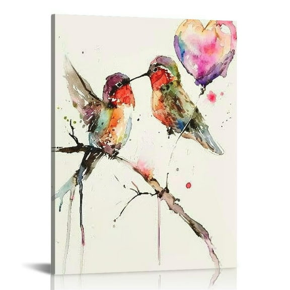 Nawypu  Abstract Birds Art print Watercolor Hummingbirds and Flower Branch Canvas Painting,Nature Wall Art Poster For Living Room Bedroom Office Decoration
