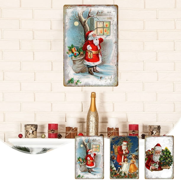 Cartel de pared navideño de metal de 12x8 pulgadas - Decoración de pintura de hojalata para paredes interiores, puertas, garaje, bar, cafetería - 20x30cm