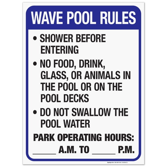 Florida Wave Pool Rules Sign, Complies With State Of Florida Pool Safety Code, 18x24 Corrugated Plastic