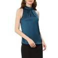 thumbnail image 4 of INSPIRE CHIC Women's Satin Tank Tops Sleeveless Bow Tie Neck Solid Work Blouses XL Peacock Blue, 4 of 7