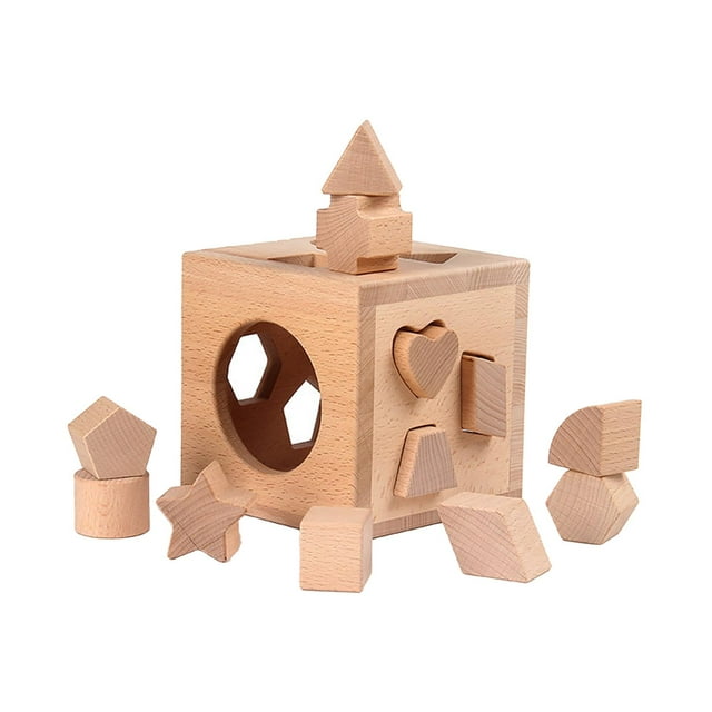 figatia Shape Sorter Educational Learning Toy Classic Shape Recognition Toy Geometric Matching Blocks Shape Sorting Box Infants Girls Wood