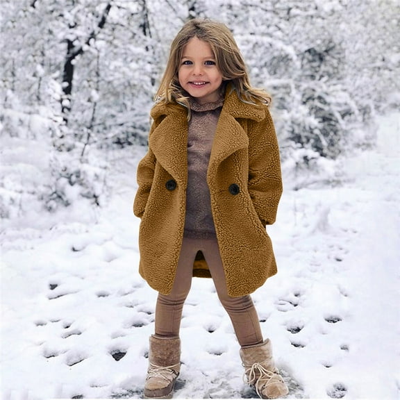 Aayomet Big Girls Winter Coats Girl's Kids Metallic Shiny Jacket with Detachable Collar Warmth Winter Outerwear,Brown 2-3 Years
