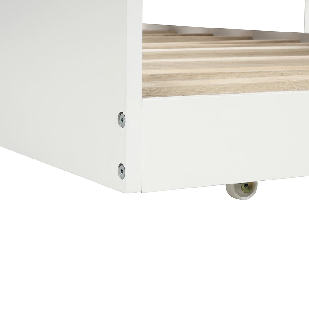 Kepooman Twin-Over-Twin Modern Wooden Bunk Bed with Twin Trundle & 3 Storage Stairs, 94.4"L x 42.4"W x 61.4"H, White Kepooman Twin-Over-Twin Modern Wooden Bunk Bed with Twin Trundle & 3 Storage Stairs, 94.4"L x 42.4"W x 61.4"H, White