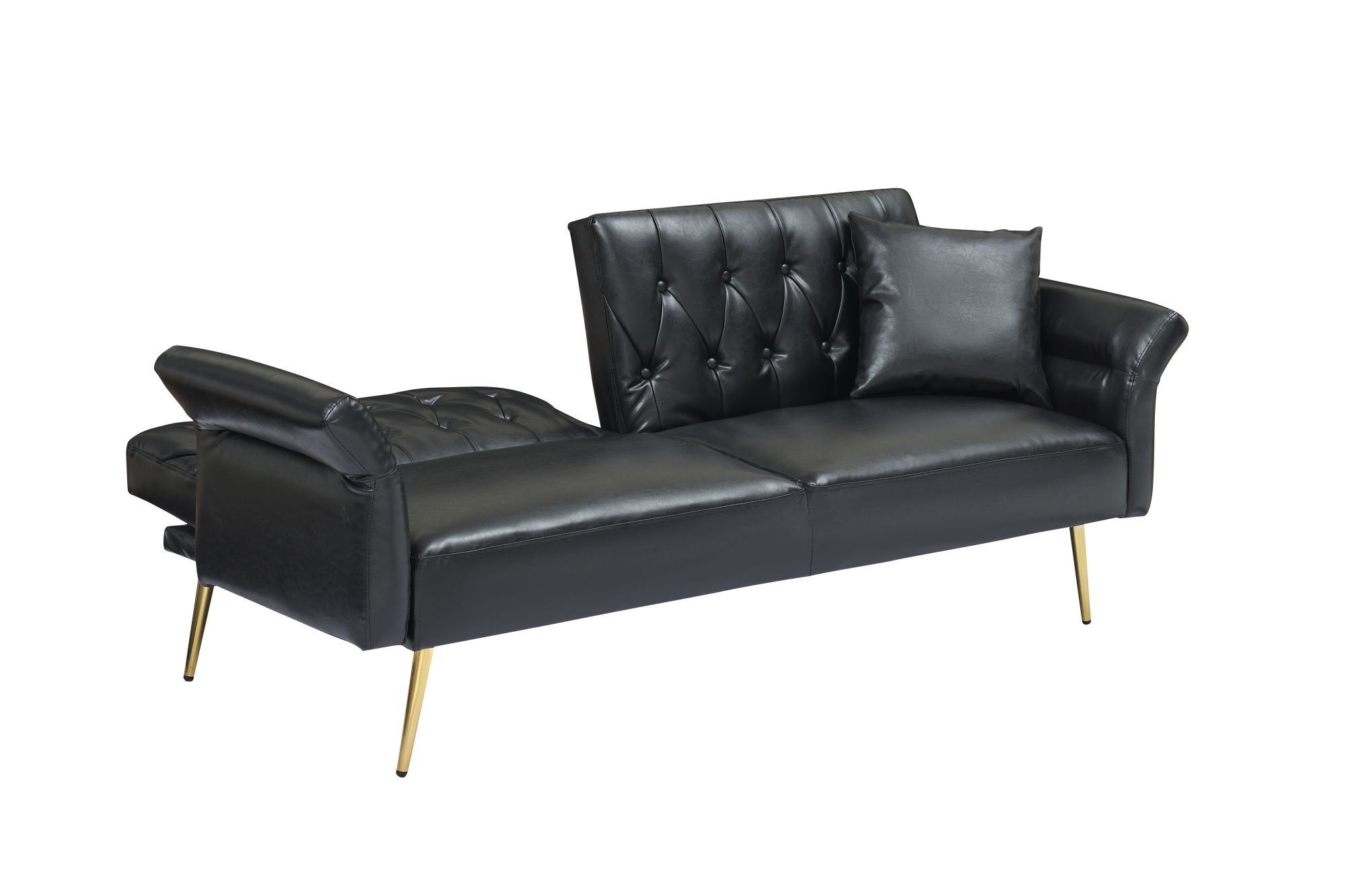 DEALTOPS Convertible Futon Sofa Bed, Faux Leather Loveseat Couch with Adjustable Armrests and backrests, Black