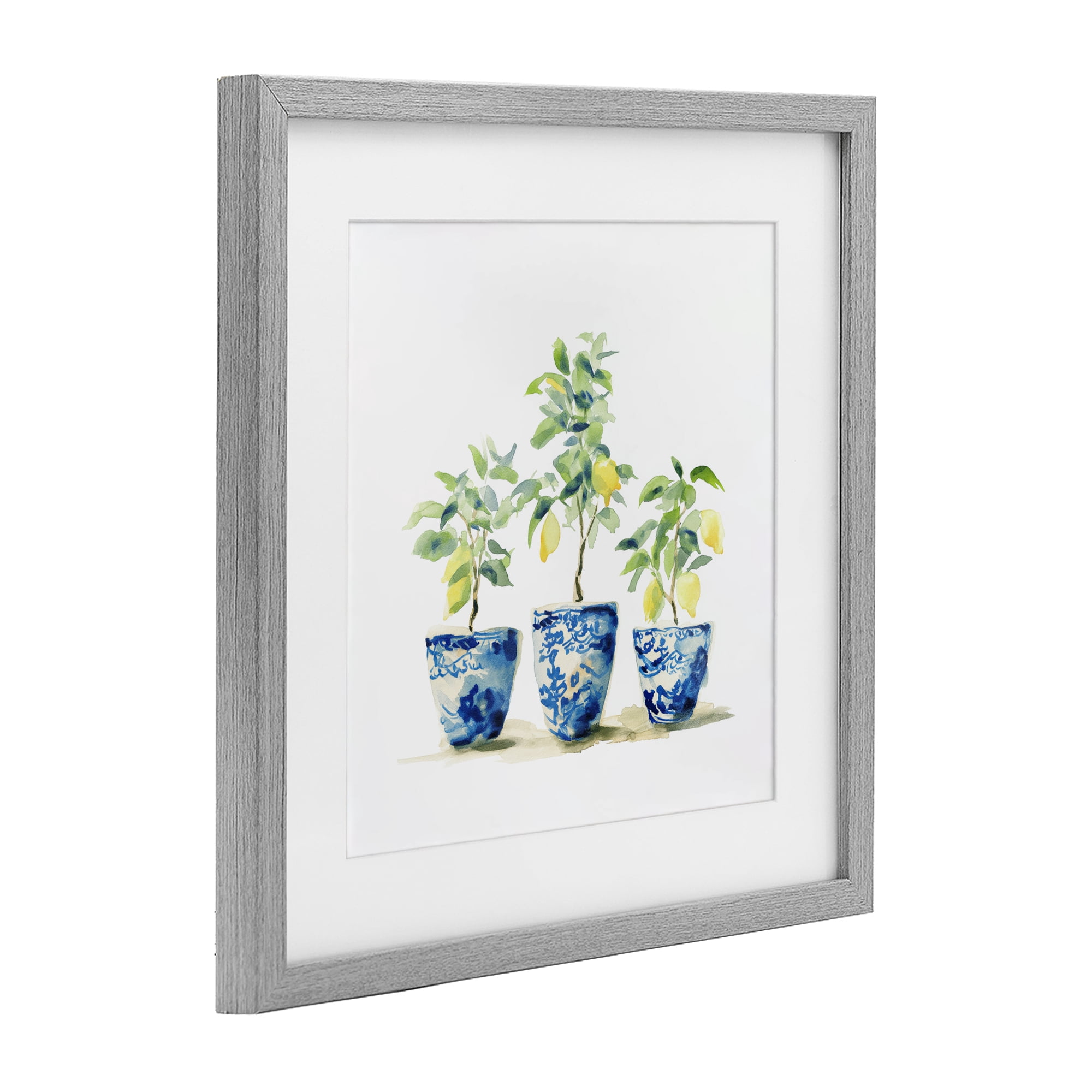 Stupell Industries Lemons In Blue Pots Gray Framed Print Under Glass, design by Svetlana Aleynikova