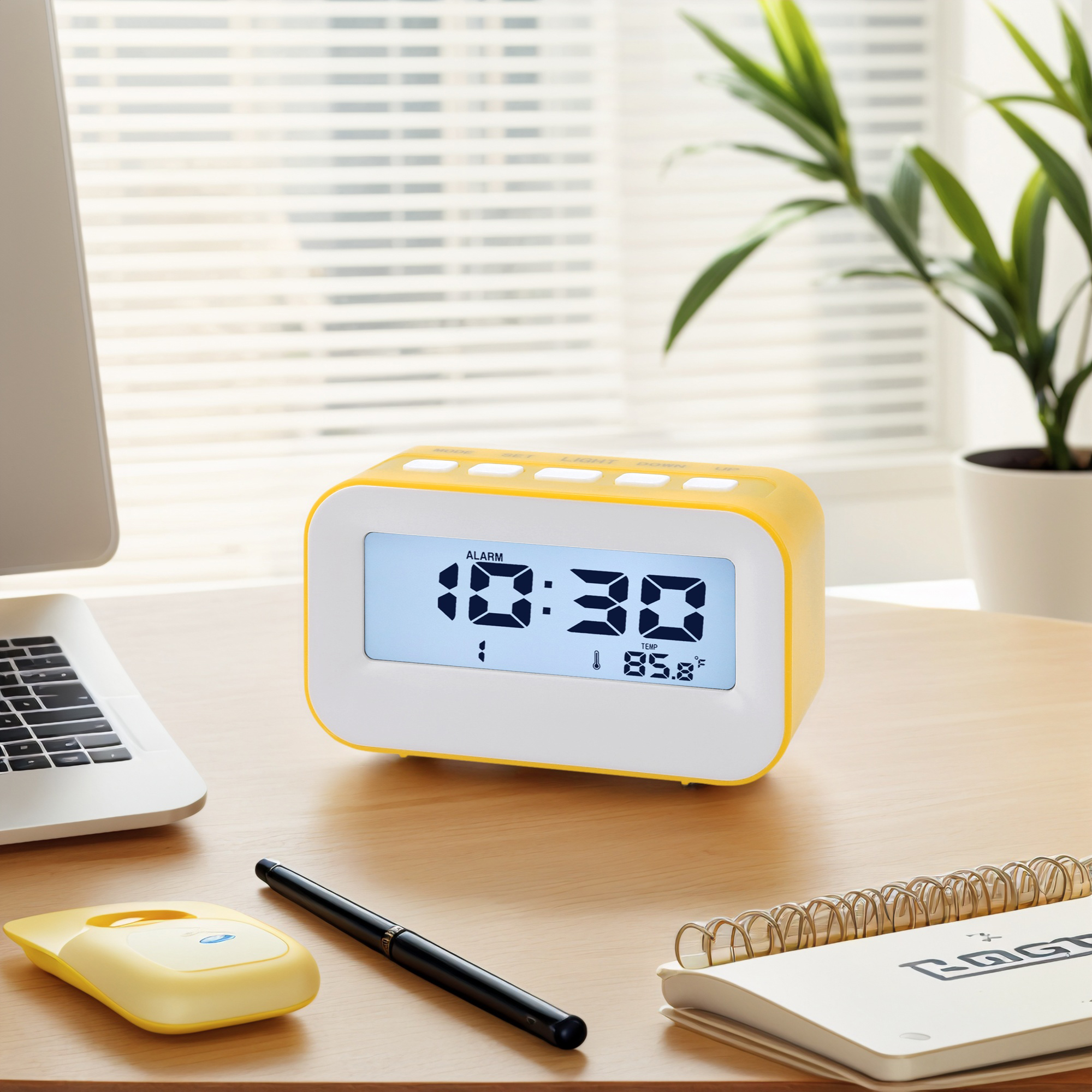 Unique Bargains Electric Alarm Clock with Temperature Display Yellow 4.3"L x 1.8"W x 2.4"H