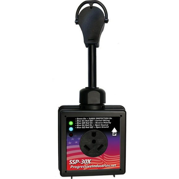 Progressive Industries Surge Protector SSP-30X Portable; 30 Amp/120 Volt/3600 Watt; 3-Mode Surge Protection With 22500 Amp Maximum Current Spike; With 3-Color LED Fault Indication Lights