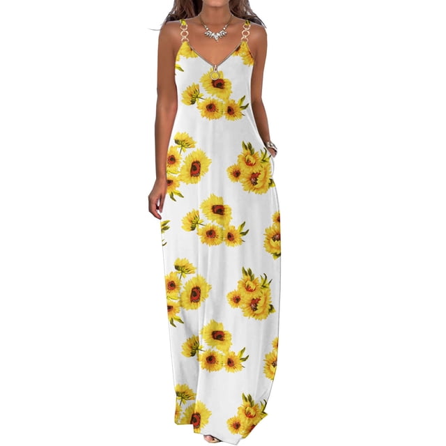 SMihono Robe d'Été Bohème pour Femmes Grande Taille Robes d'Été Décontractées Boho Imprimé Cerceau Robe Longue Maxi de Plage avec Poches
