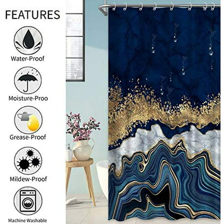 Grey Gold Marble Shower Curtains, Navy Blue And Gold Shower Curtain
