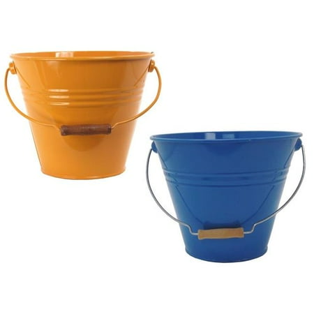 

5202E SAFF-B S-2 Enameled Galvanized Steel Recycling Bin-Storage Container Saffron & Blue - Set of 2
