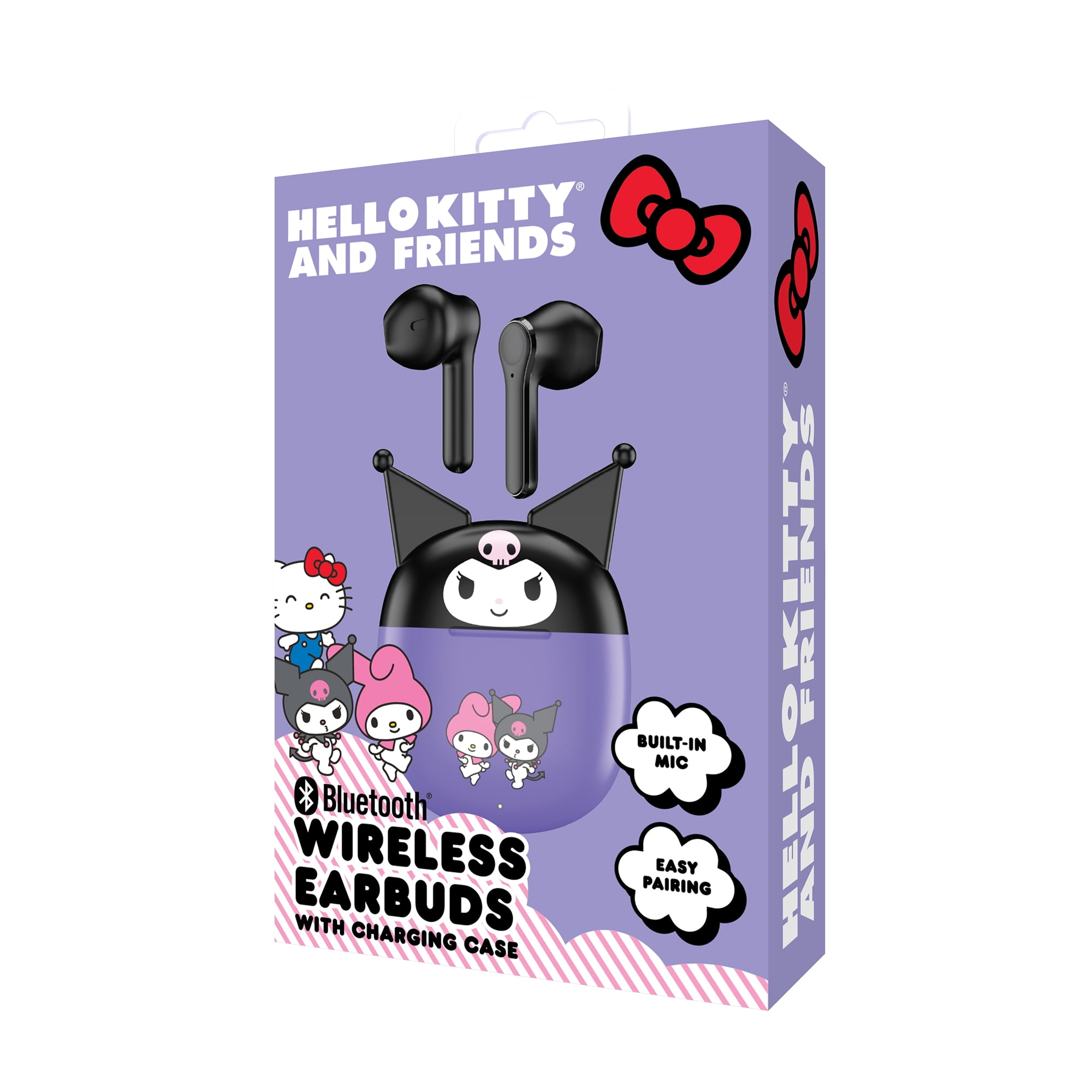 Hello Kitty Bluetooth Wireless Earbuds with Mic and Charging Case, Purple