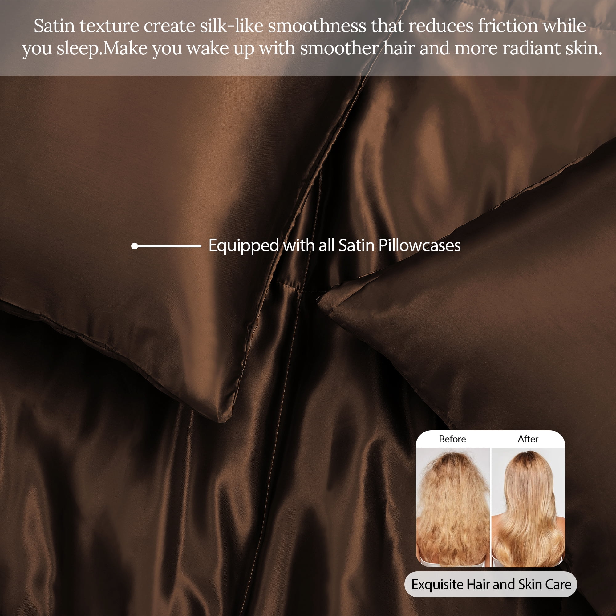 Whale Flotilla 3-Piece Reversible Silky Satin King Size Comforter Bedding Set, Lightweight Luxury Comforters with 2 Pillowcases All-Season, Brown