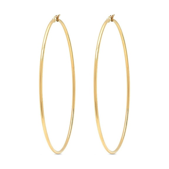 3.5 Inch Stunning Stainless Steel Yellow Gold Tone Hoop Earrings (90mm Diameter)