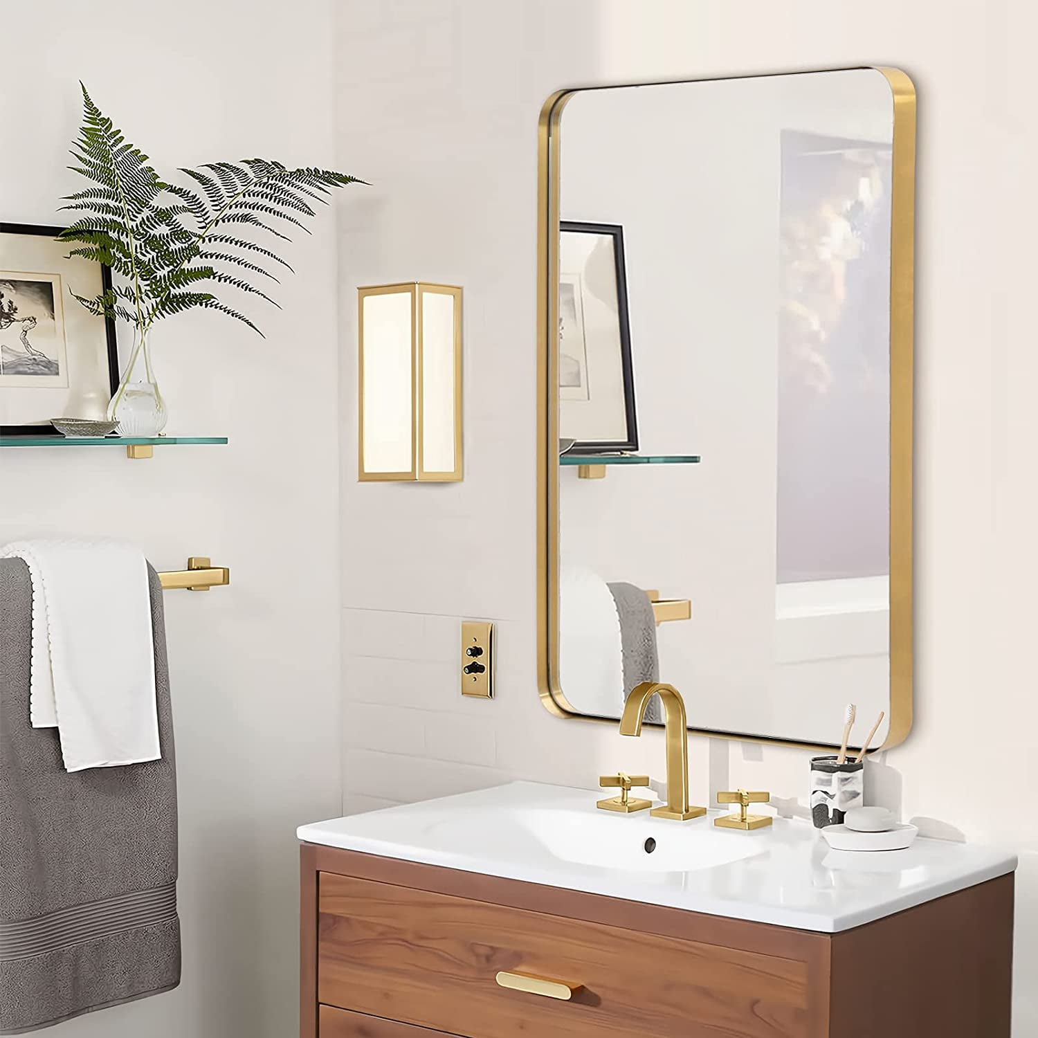 Andy Star Gold Wall Mirror, 24x36 Inch Mirror for Bathroom, Brushed ...