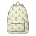thumbnail image 1 of Green Frog Backpack – Forest Nature Style with Cartoon Frog, Flower, and Mushroom Print for Daily Use, 1 of 5