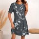 thumbnail image 2 of Vestido Corto para las Mujeres Cuello Redondo Manga Corta Impresa Suéter, Moda Casual Estilo Línea, 2 of 5