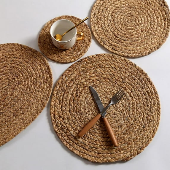 Woven Placemat Natural Placemat Table Plates Mat Tea Cup Mug Coaster Dining Table Dish Pads Heat Insulation Braided Placemat Kitchen Table Placemats