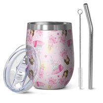 12oz Stemless Wine Tumblers Princess Castle Pattern Vacuum Insulated Stainless Steel Travel Tumbler Cups Mug with Lid and Straw for Champaign,Cocktail,Beer with Cleaning Brush