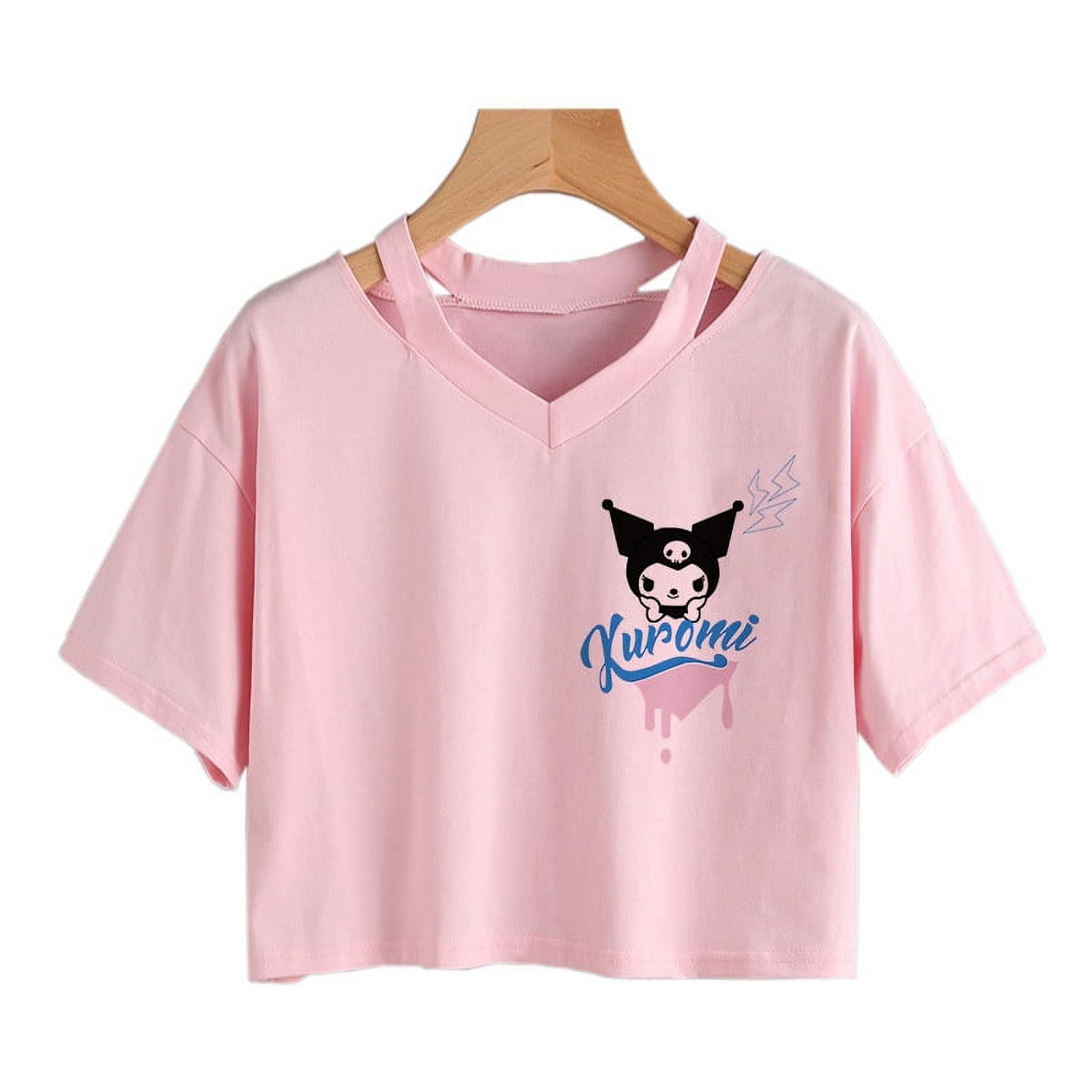 Streetwear Crop Top Kuromi Top Tee Cartoon T Shirt Cropped