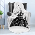 thumbnail image 4 of Railroad Soft Flannel Fleece Throw Blanket, Steaming Locomotive with Monotone Sketch Illustration Old Train Design, Cozy Plush for Indoor and Outdoor Use, 50" x 60", Charcoal Grey White, by Ambesonne, 4 of 5