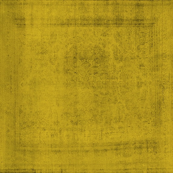 Ahgly Company Indoor Square Oriental Yellow Industrial Area Rugs, 7' Square