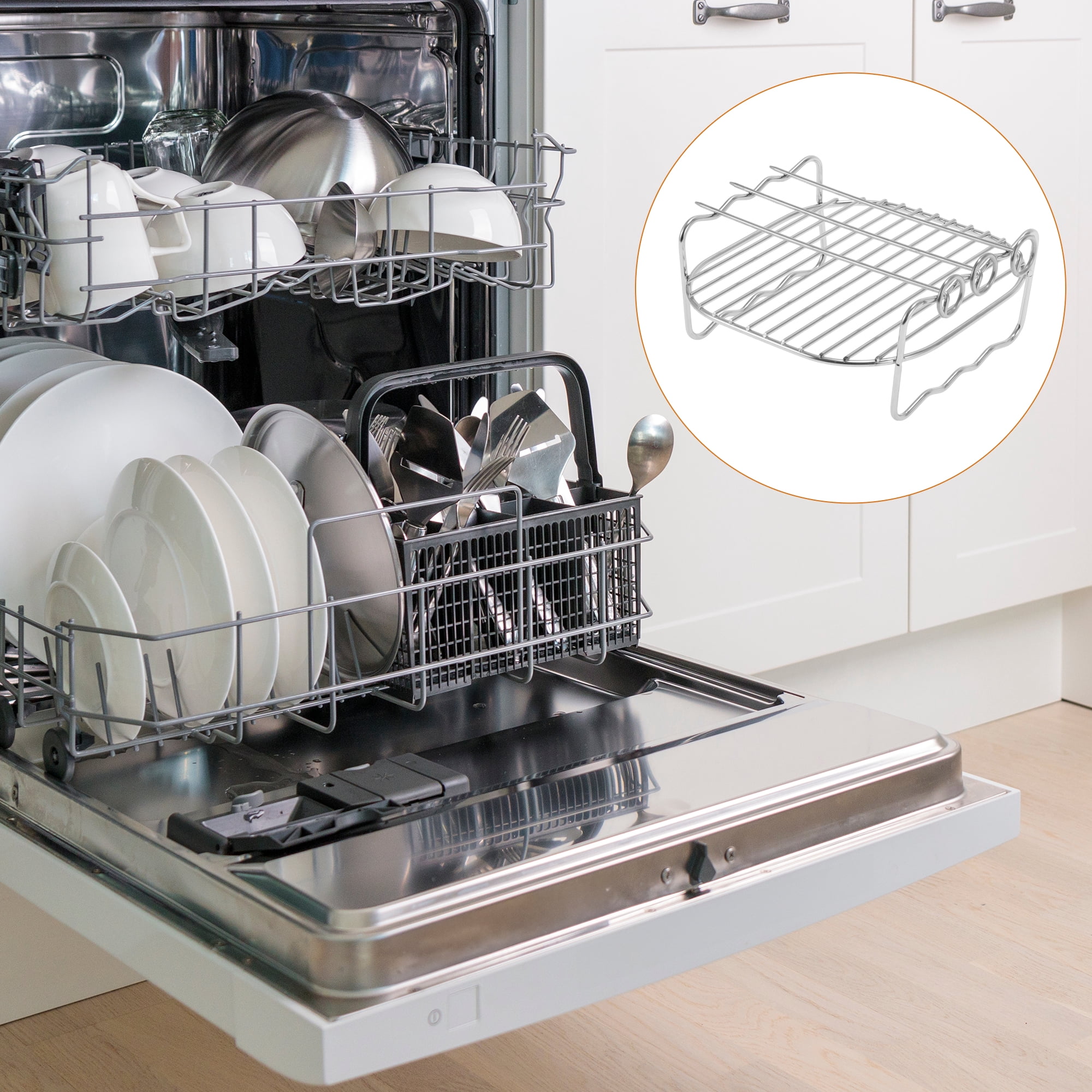 Unique Bargains Air Fryer Double Layer Rack Stainless Steel Rack with 3 Skewers