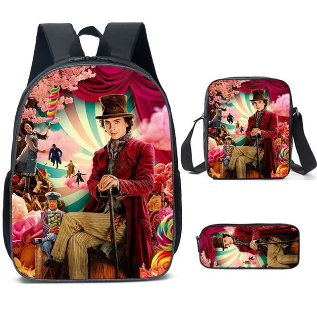 wonka school bag backpack student 16-inch wonka series children's school bag three-piece set backpack style