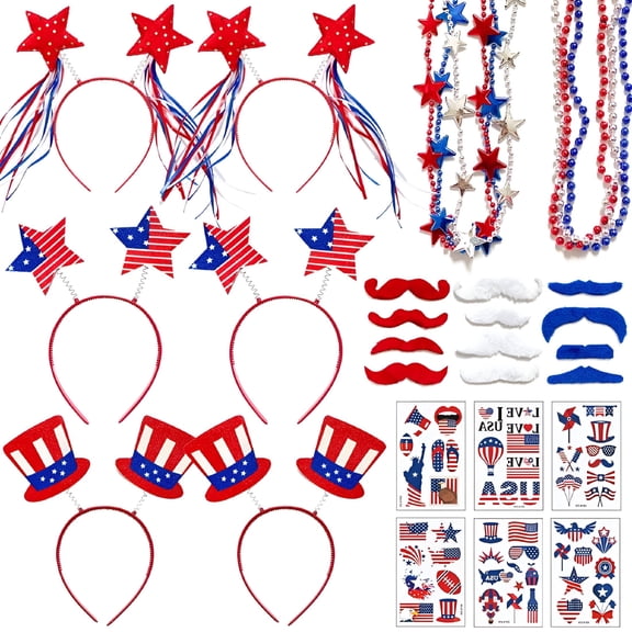 BESTSKY 4th of July Party Accessories 72pcs Patriotic Party Favor Supplies Independence Day Party Props Decorations
