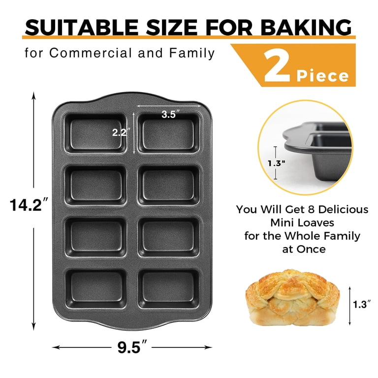HONGBAKE 8-Cavity Mini Loaf Pans, 2 Pack Nonstick photo 3