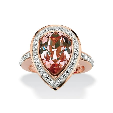 - Pear-Cut Rose Crystal Cocktail Ring MADE WITH SWAROVSKI ELEMENTS in Rose Gold over Sterling Silver