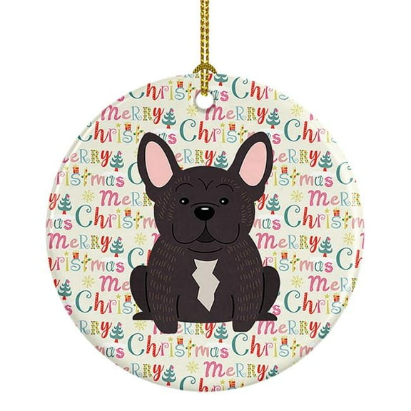 Merry Christmas French Bulldog Brindle Ceramic Ornament 2.8 in x 2.8 in