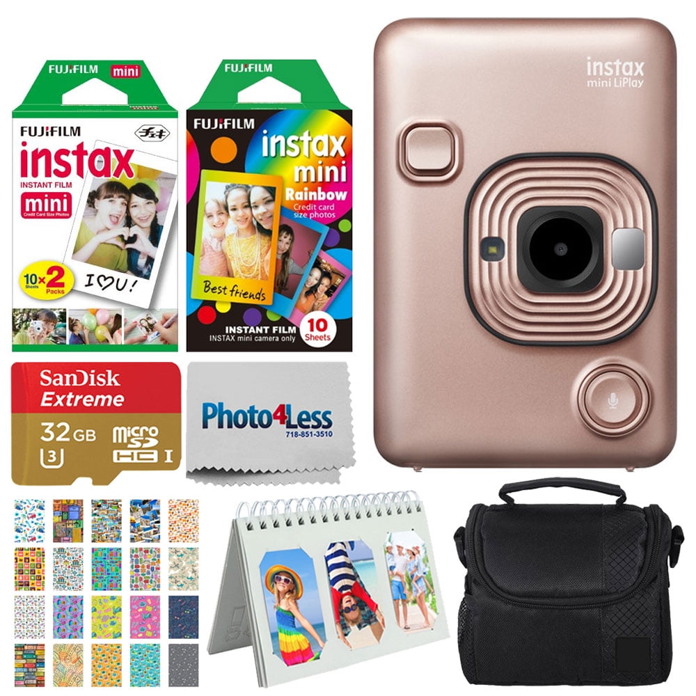 FUJIFILM INSTAX Mini LiPlay Hybrid Instant Camera (Blush Gold) + Top