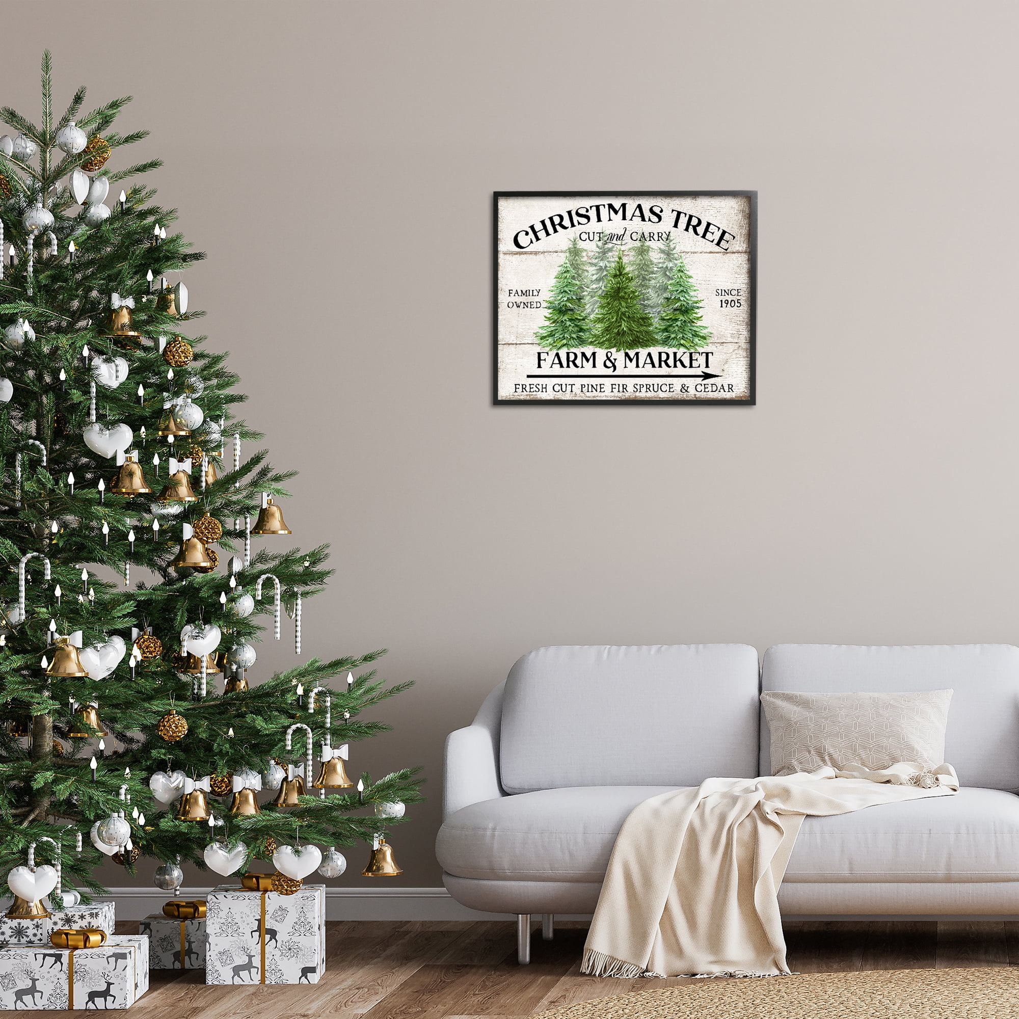 Stupell Industries Farm & Market Christmas Holiday Painting Black Framed Art Prints Wall Art, 30 x 24