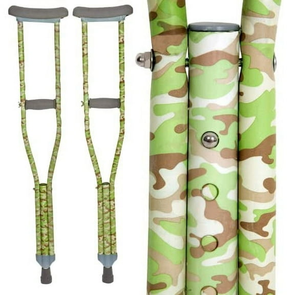 My Crutches- Orthopedic Crutches w Adjustable Handgrip and Length (Teen/Adult Size 5'2"- 5'10")- Green Camo- Made of Lightweight, Durable Aluminum with Underarm Padding- No More Boring Silver Color!