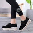 thumbnail image 2 of Ruiatoo Women Platform Lace Up Loafers Comfort Suede Wedge Shoes Low Top Moccasins Black 36, 2 of 5