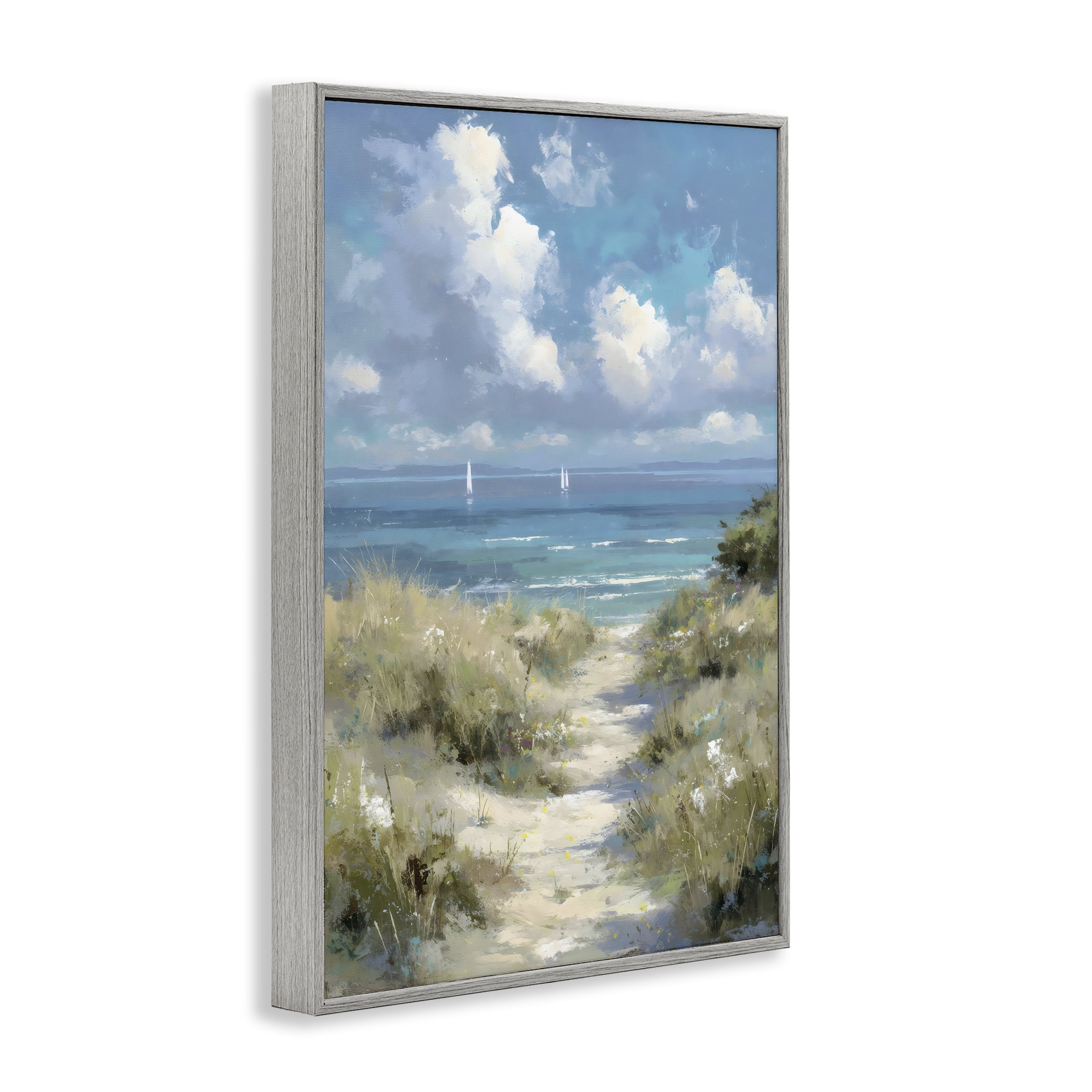 Stupell Industries Impressionist Clouds over Beach Path Gray Framed Giclee Art, design by Petal Prints Design
