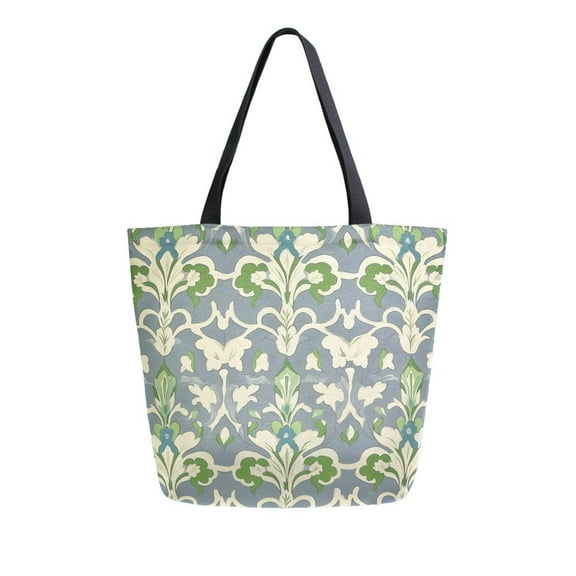 FORMRS Womens Canvas Tote Bag with Zipper Inner Pocket Shoulder Handbag, Beige Floral