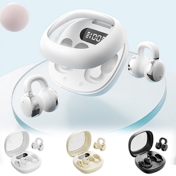 AZXY Clip-On Open-Ear Bluetooth Earbuds, LED Digital Display, Long Battery Life, Comfortable Wear, High-Fidelity Sound, Portable for Sports, Commute, Black
