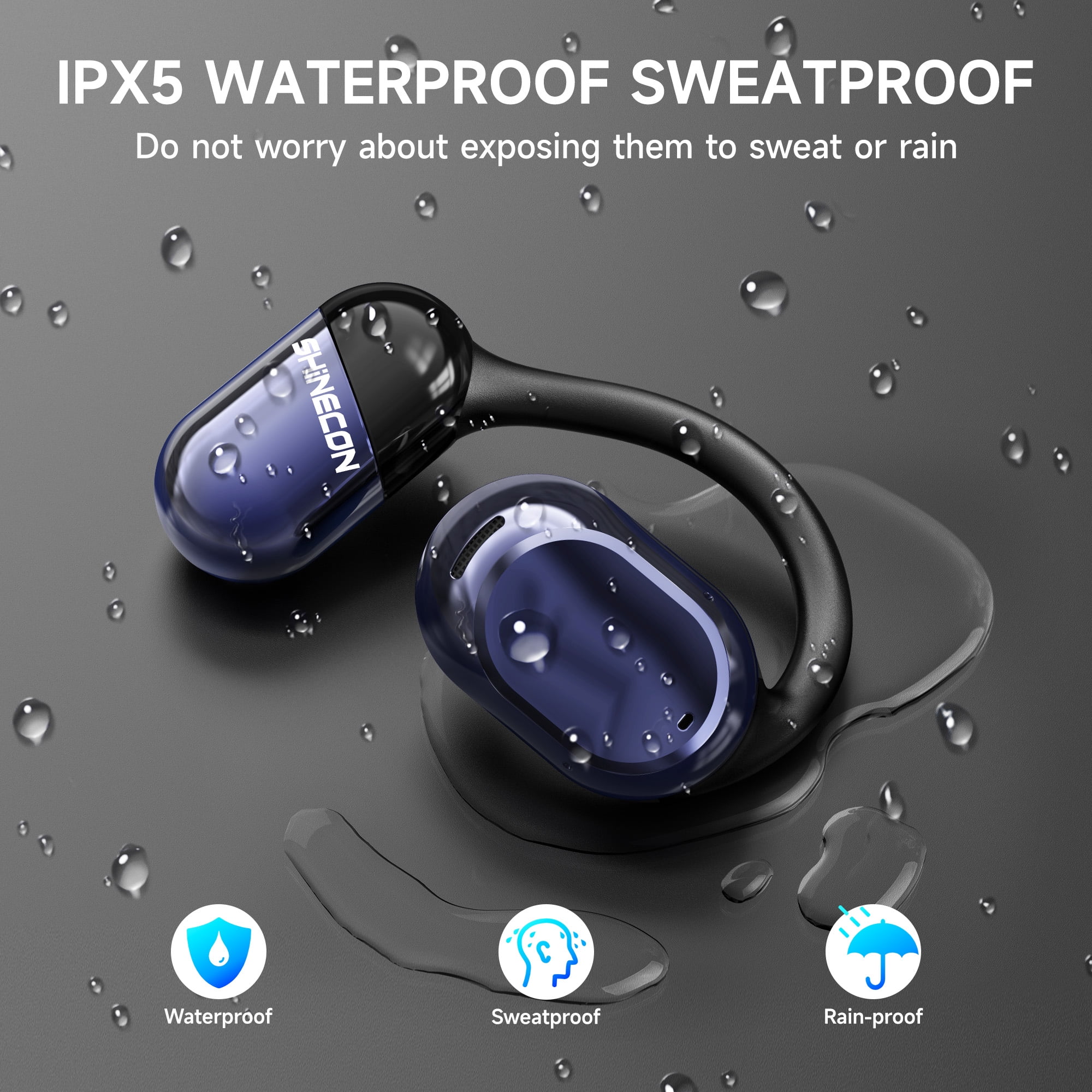 Open Ear Headphones, Wireless Earbuds Bluetooth 5.3 Air Conduction Headphones with Earhooks and Mic, Utra-Light, 48H Playtime, Waterproof Sport Headphones for Running Cycling Workout Driving