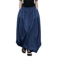 thumbnail image 3 of QATAINLAV Women's Maxi Skirt Pleated Flowy Button High Waisted Skirts Casual Loose Plus Size Clothes with Pockets, Dark Blue, M, Birthday Gifts, 3 of 8