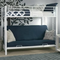 Walker Edison Twin Over Futon Metal Bunk Bed, White