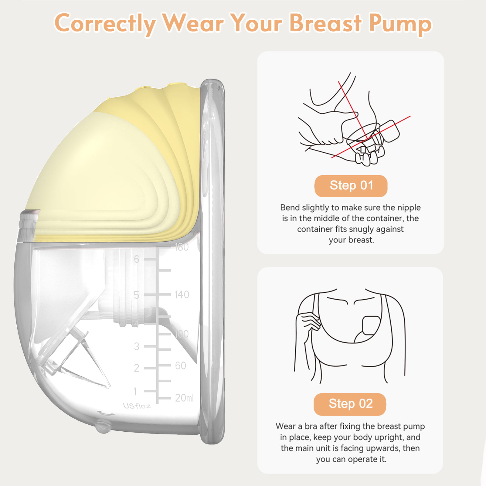 Kisdream Portable Wearable Breast Pump Hands Free Electric Breast Pump with  LED Screen for Breastfeeding 4 Modes 9 Suction Level Low Noise Built-in
