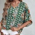 thumbnail image 4 of Womens V Neck 3/4 Sleeve Tops Bohemian Printed Mexican Peasant Blouses Loose Casual Bell Sleeve Button Down Shirts, 4 of 5