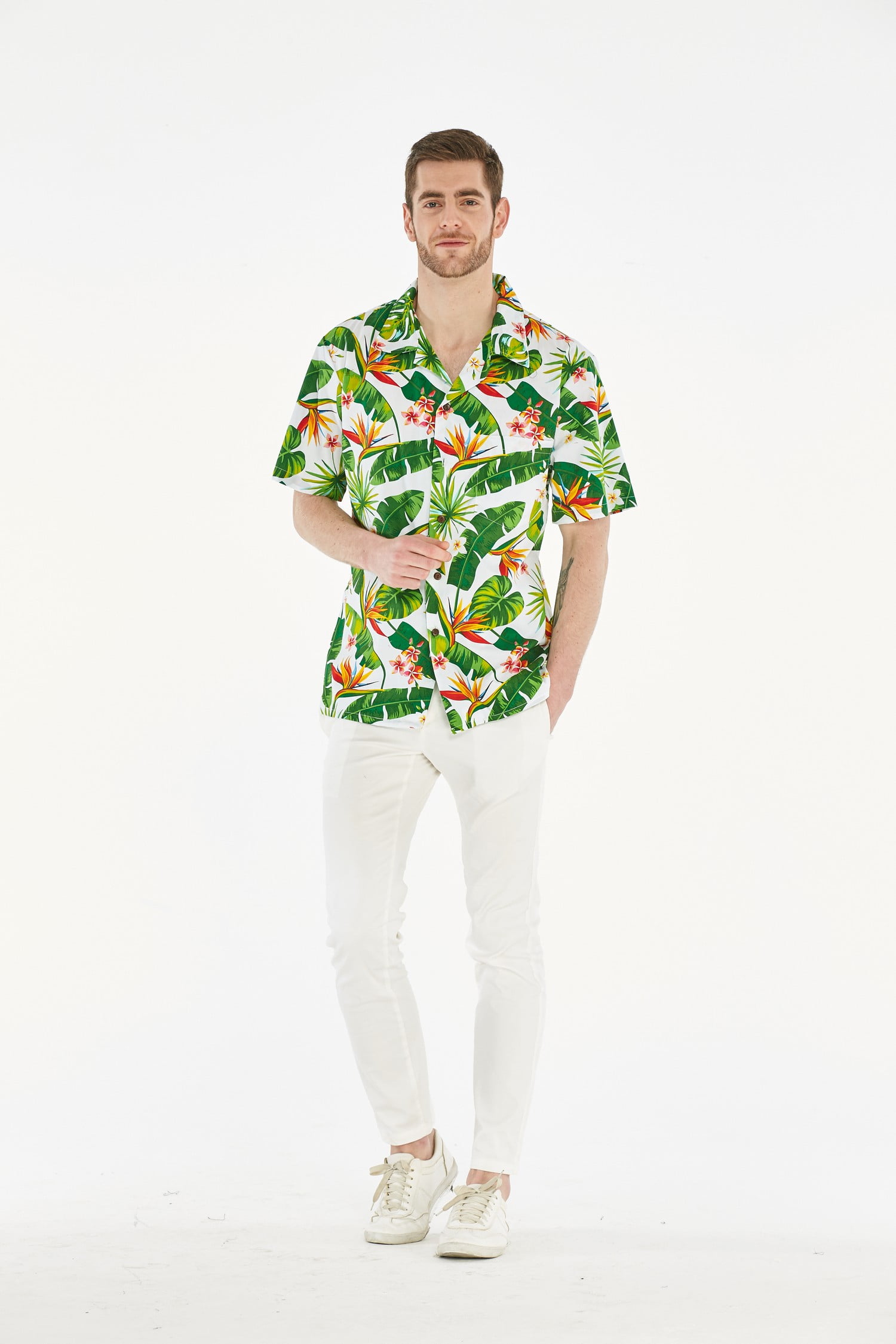 Men's Hawaiian Shirt Aloha Shirt Bird of Paradise White - Walmart.com
