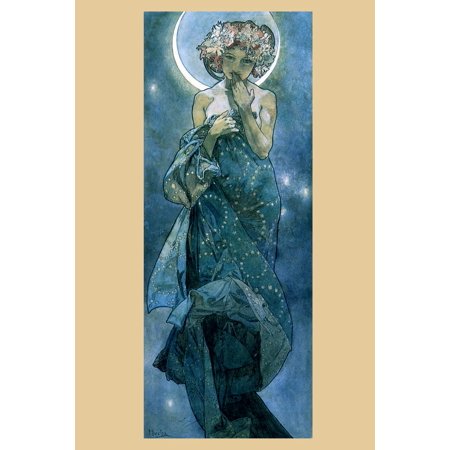 Moon by Alphonse Mucha Feminine Art Deco Art Nouveau Art Prints Mucha Print Art Nouveau Decor Vintage Advertisements Art Poster Ornamental Design Mucha Cool Wall Art Print Poster 12x18