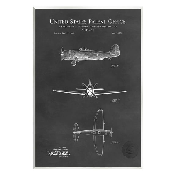 Stupell Industries US Aircraft Patent Diagram Graphic Art Unframed Art Print Wall Art, Design by Karl Hronek